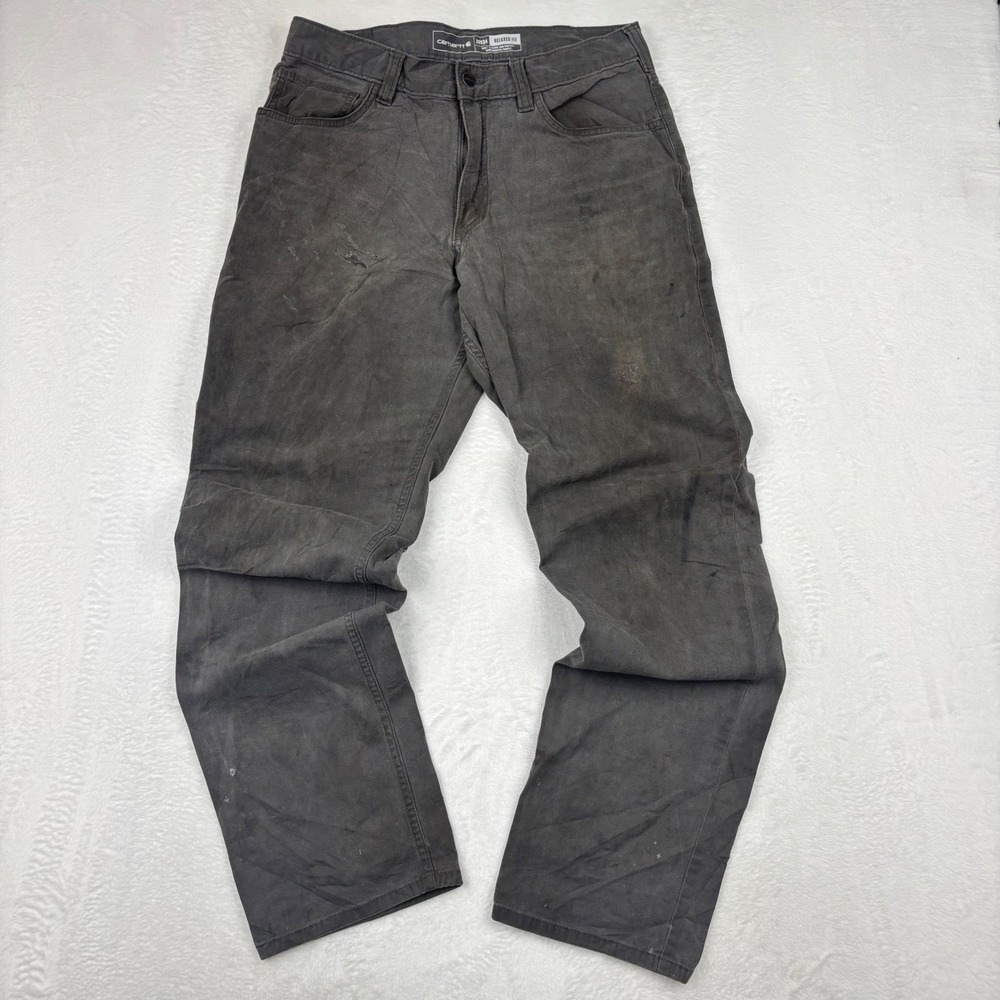 Carhartt Mens Relaxed Gray Canvas Work Pants 33x34 Distressed Stained Y2K Skate